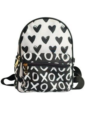 Like Dreams Mini Backpack Heart XO Black White Adjustable Gold Zippers Stylish